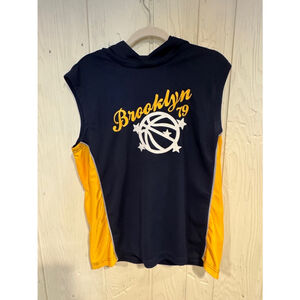 Steve & Barry's Brooklyn 79 Sleeveless Hoodie XXL Navy Yellow